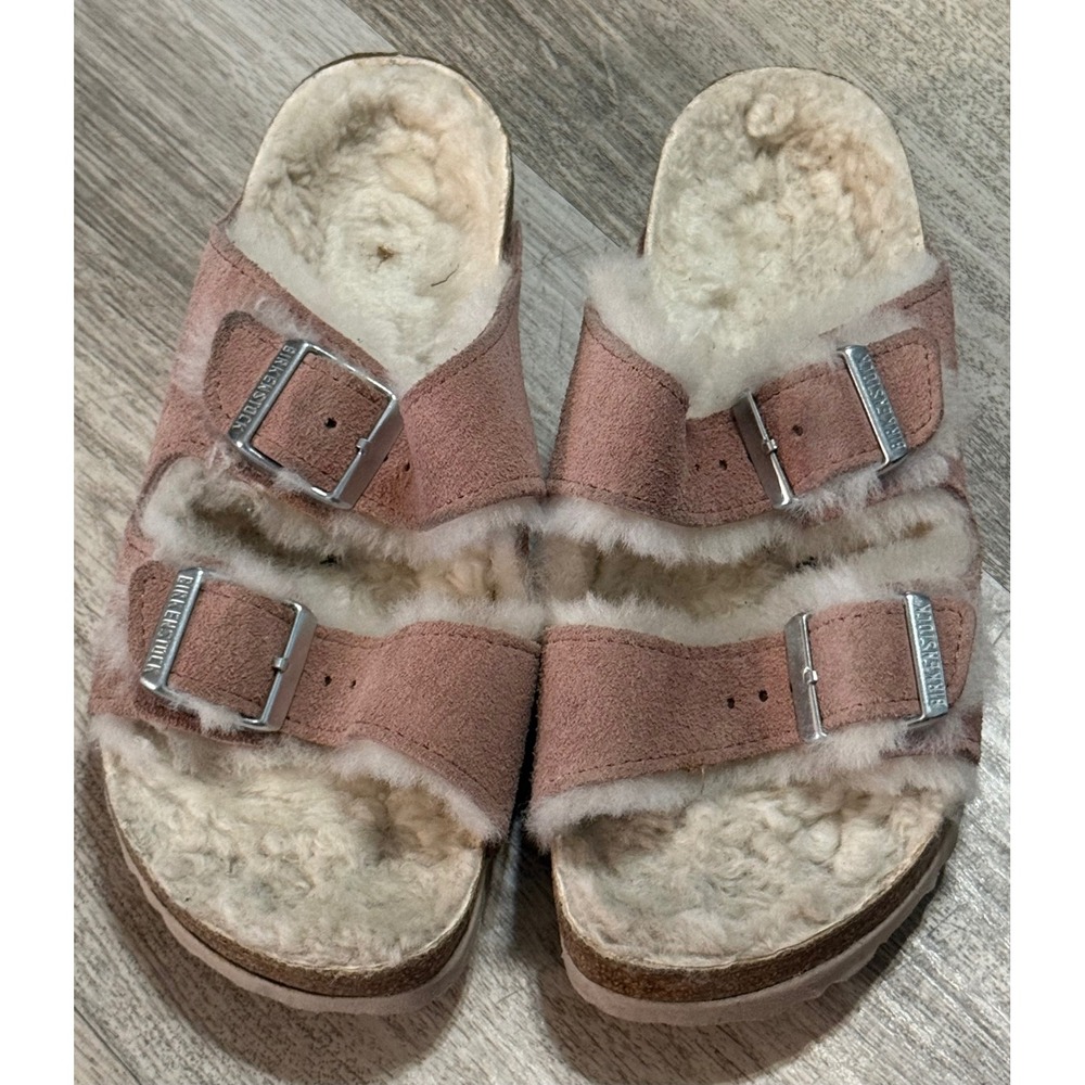 Birkenstock Arizona Shearling Suede Sandals Rose Pink Womens 35 L4 225